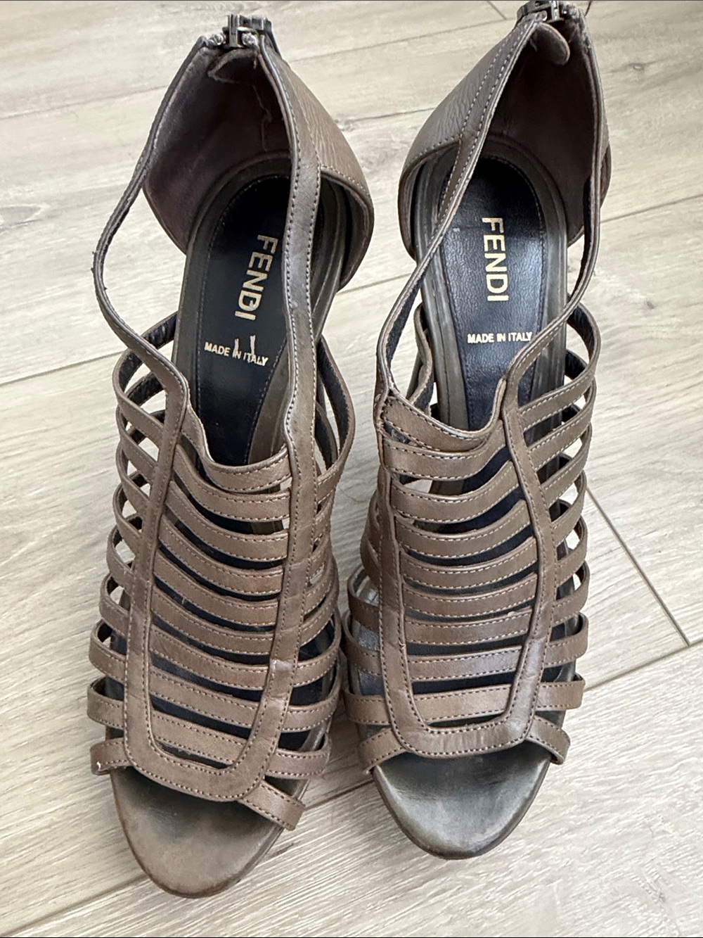 Fendi Brown Leather Strappy Gladiator Heels